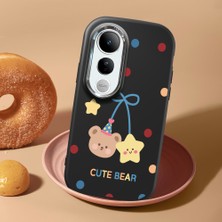 HONTINGA Vivo V50 Lite ile Uyumlu Kılıf Kamera Korumalı Düşüme Önleyici Kamera Koruyucu Siyah Yumuşak Silikon Couple Telefon Kılıfı Bear Desenli K4-0445