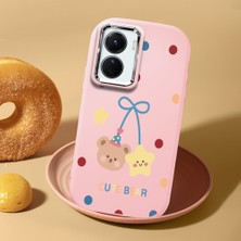HONTINGA Vivo Y02S ile Uyumlu Kılıf Kamera Korumalı Düşüme Önleyici Kamera Koruyucu Pembe Yumuşak Silikon Couple Telefon Kılıfı Bear Desenli K4-0445