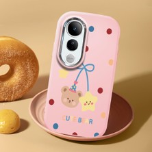 HONTINGA Vivo V50 Lite ile Uyumlu Kılıf Kamera Korumalı Düşüme Önleyici Kamera Koruyucu Pembe Yumuşak Silikon Couple Telefon Kılıfı Bear Desenli K4-0445