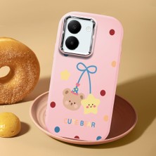 HONTINGA Vivo Y27 ile Uyumlu Kılıf Kamera Korumalı Düşüme Önleyici Kamera Koruyucu Pembe Yumuşak Silikon Couple Telefon Kılıfı Bear Desenli K4-0445