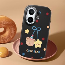 HONTINGA Vivo X200 Fe ile Uyumlu Kılıf Kamera Korumalı Düşüme Önleyici Kamera Koruyucu Siyah Yumuşak Silikon Couple Telefon Kılıfı Bear Desenli K4-0445