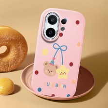 HONTINGA Vivo X200 Fe ile Uyumlu Kılıf Kamera Korumalı Düşüme Önleyici Kamera Koruyucu Pembe Yumuşak Silikon Couple Telefon Kılıfı Bear Desenli K4-0445
