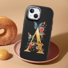 HONTINGA iPhone 15 Plus ile Uyumlu Kılıf Kamera Korumalı Düşüme Önleyici Kamera Koruyucu Siyah Yumuşak Silikon Couple Telefon Kılıfı A Harfi Desenli K4-0446