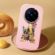 HONTINGA Vivo X200 Pro ile Uyumlu Kılıf Kamera Korumalı Düşüme Önleyici Kamera Koruyucu Pembe Yumuşak Silikon Couple Telefon Kılıfı A Harfi Desenli K4-0446