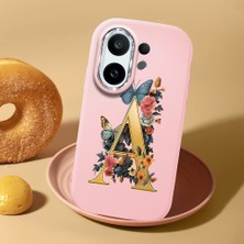 HONTINGA Vivo X200 Fe ile Uyumlu Kılıf Kamera Korumalı Düşüme Önleyici Kamera Koruyucu Pembe Yumuşak Silikon Couple Telefon Kılıfı A Harfi Desenli K4-0446