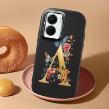 HONTINGA Vivo Y02S ile Uyumlu Kılıf Kamera Korumalı Düşüme Önleyici Kamera Koruyucu Siyah Yumuşak Silikon Couple Telefon Kılıfı A Harfi Desenli K4-0446