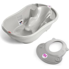 Okbaby Bebek Banyo Seti Onda Dijital Termometreli Çift Yönlü Küvet + Hippo Duş Şapkası A.gri