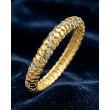 Lyra Aura Tam Tur Mikro Zirkon Taşlı Gold Kalın Kelepçe Bilezik