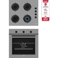 Carino 0+3 Fonksiyon Mekanik Gri Power Turbo 2'li Cam Ocaklı Ankastre Set (Fırın+Ocak)