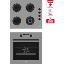 Carino 0+3 Fonksiyon Dijital Gri Power Turbo 2'li Cam Ocaklı Ankastre Set (Fırın+Ocak)