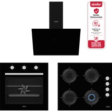 Carino 0+3 Fonksiyon Mekanik Siyah Power Turbo 3'lü Cam Ocaklı Ankastre Set (Fırın+Ocak+Davlumbaz)