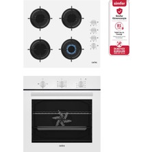 Carino 0+3 Fonksiyon Mekanik Beyaz Power Turbo 2'li Cam Ocaklı Ankastre Set (Fırın+Ocak)