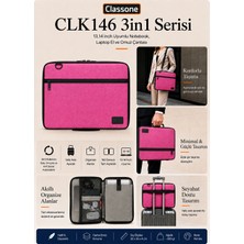 Classone CLK146 3in1 Serisi 13,14 inch Uyumlu Tablet, Laptop El ve Omuz Çantası – Pembe