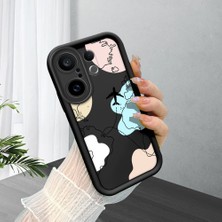 HONTINGA Vivo X200 Fe ile Uyumlu Kılıf Kamera Koruyucu Basitlik Anti Düşme Kamera Korumalı Şirin Kedi Karikatür Siyah Desen Yumuşak Silikon Couple Telefon Kılıfı Kadın ve Erkek Için Uygundur K2-0686