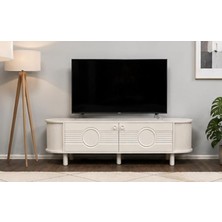 Berrasse Mobilya Bohem Tv Ünitesi Aytaşı Rengi Çizgili Kapaklı Modern Ahşap Televizyon Ünitesi 180 cm