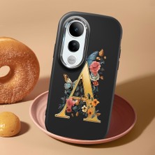 HONTINGA Vivo V50 Lite ile Uyumlu Kılıf Kamera Korumalı Düşüme Önleyici Kamera Koruyucu Siyah Yumuşak Silikon Couple Telefon Kılıfı A Harfi Desenli K4-0446