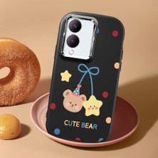 HONTINGA Vivo Y28 ile Uyumlu Kılıf Kamera Korumalı Düşüme Önleyici Kamera Koruyucu Siyah Yumuşak Silikon Couple Telefon Kılıfı Bear Desenli K4-0445