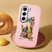 HONTINGA Tecno Camon 40 ile Uyumlu Kılıf Kamera Korumalı Düşüme Önleyici Kamera Koruyucu Pembe Yumuşak Silikon Couple Telefon Kılıfı A Harfi Desenli K4-0446