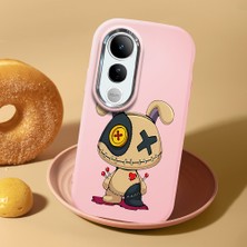 HONTINGA Vivo V50 Lite ile Uyumlu Kılıf Kamera Korumalı Düşüme Önleyici Kamera Koruyucu Pembe Yumuşak Silikon Couple Telefon Kılıfı Karikatür Desenli K4-0447