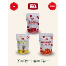 Evereat Çilek-Ananas-Cennet Hurması Freeze Dry Meyve Cipsi 3'lü Paket Doğal Atıştırmalık