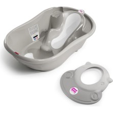 Okbaby Bebek Banyo Seti Onda Evolution Dijital Termometreli Çift Yönlü Küvet + Hippo Duş Şapkası A.gri