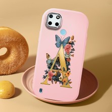 HONTINGA Realme C21Y ile Uyumlu Kılıf Kamera Korumalı Düşüme Önleyici Kamera Koruyucu Pembe Yumuşak Silikon Couple Telefon Kılıfı A Harfi Desenli K4-0446