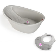 Okbaby Bebek Banyo Seti Bella Dijital Termometreli Çift Yönlü Küvet + Hippo Duş Şapkası A.gri