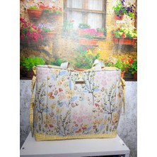 elisss bag Sarı Çiçek Desenli Kadın Çanta, Piknik Çantası, Lunchbag, Bebek Çantası, Plaj Çantası %100 Pamuk