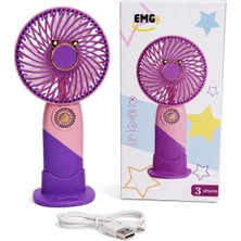 Emg USB Şarjlı Mini El Fanı 3 Kademeli Taşınabilir Masaüstü Vantilatör Sessiz El Tipi Fan 1200 Mah Pembe Mor