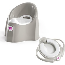 Okbaby Bebek Banyo Seti Pinguo Soft Klozet Adaptörü + Pasha Eğitici Koltuk Oturak A.gri