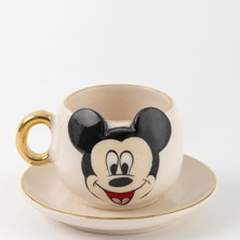 BSK Ceramics Handmade Mickey Mouse Kahve Fincanı Beyaz
