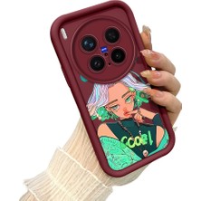 HONTINGA Vivo X300 Pro ile Uyumlu Kılıf Kamera Koruyucu Basitlik Anti Düşme Kamera Korumalı Kız Bordo Desen Yumuşak Silikon Couple Telefon Kılıfı Kadın ve Erkek Için Uygundur K2-7416
