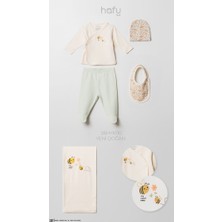 Hafy Baby %100 Pamuk Fitilli 5 Parça Yenidoğan Kız Bebek Hastane Çıkışı Seti Arı Nakışlı