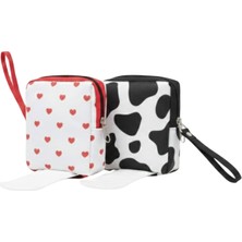 NS Reliable 2'li Kadın Çanta Içi Hijyenik Ped Saklama Koruma Çantası Düzenleyici Organizer Inek KALP-10X14X3 cm