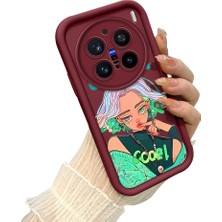 HONTINGA Vivo X200 Pro ile Uyumlu Kılıf Kamera Koruyucu Basitlik Anti Düşme Kamera Korumalı Kız Bordo Desen Yumuşak Silikon Couple Telefon Kılıfı Kadın ve Erkek Için Uygundur K2-7416