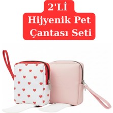 NS Reliable 2'li Kadın Hijyenik Ped Saklama Çantası - Pembe ve Kalpli Ped Düzenleyici Organizer - 10X14X3 cm