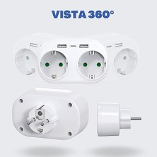 Hırsız USB Fişi, 5'si 1 Arada: 2 Priz 220 V, 2 USB Bağlantı Noktası ve 1 Usb-C Bağlantı Noktası, Hızlı Şarj, Kompakt ve Hafif, Maksimum Güç 3500 W, Mobil Cihazlarla Uyumlu