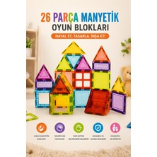 Toyaş 26 Parça Manyetik Blok Seti Çocuklar Için Eğitici Yapı Oyuncağı Stem Tasarım ve Inşa Seti