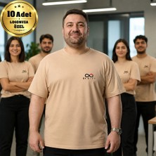 BK Gift Logonuza Özel 10 Adet Bej Büyük Beden Tişört - Pamuk Unisex Kurumsal Büyük Beden Tişört