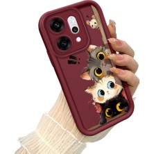 HONTINGA Oppo Reno 14 Pro 5g  ile Uyumlu Kılıf Kamera Koruyucu Basitlik Anti Düşme Kamera Korumalı Kedi Bordo Desen Yumuşak Silikon Couple Telefon Kılıfı Kadın ve Erkek Için Uygundur K2-7418