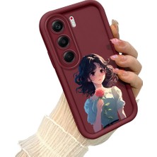 HONTINGA Tecno Camon 40 ile Uyumlu Kılıf Kamera Koruyucu Basitlik Anti Düşme Kamera Korumalı Kız Bordo Desen Yumuşak Silikon Couple Telefon Kılıfı Kadın ve Erkek Için Uygundur K2-7416