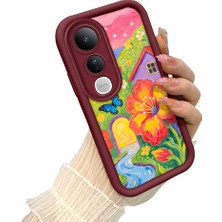 HONTINGA Vivo V50 Lite ile Uyumlu Kılıf Kamera Koruyucu Basitlik Anti Düşme Kamera Korumalı Kelebek Bordo Desen Yumuşak Silikon Couple Telefon Kılıfı Kadın ve Erkek Için Uygundur K2-7419