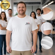 BK Gift Logonuza Özel 10 Adet Beyaz Büyük Beden Tişört - Pamuk Unisex Kurumsal Büyük Beden Tişört