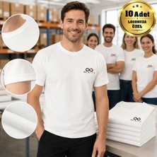 BK Gift Logonuza Özel 10 Adet Beyaz Promosyon Tişört - Pamuk Unisex Kullan At Kurumsal Tişört