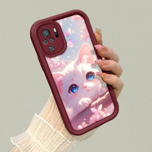 HONTINGA Poco M5S ile Uyumlu Kılıf Kamera Koruyucu Basitlik Anti Düşme Kamera Korumalı Kedi Bordo Desen Yumuşak Silikon Couple Telefon Kılıfı Kadın ve Erkek Için Uygundur K2-7418
