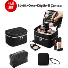 NS Reliable 4’lü Set Makyaj ve Kozmetik Seyahat Çantası - Su Geçirmez Düzenleyici Valiz Içi Organizer-Siyah