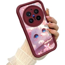 HONTINGA Vivo X200 Pro ile Uyumlu Kılıf Kamera Koruyucu Basitlik Anti Düşme Kamera Korumalı Kedi Bordo Desen Yumuşak Silikon Couple Telefon Kılıfı Kadın ve Erkek Için Uygundur K2-7418