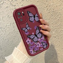 HONTINGA Poco M5S ile Uyumlu Kılıf Kamera Koruyucu Basitlik Anti Düşme Kamera Korumalı Kelebek Bordo Desen Yumuşak Silikon Couple Telefon Kılıfı Kadın ve Erkek Için Uygundur K2-7419