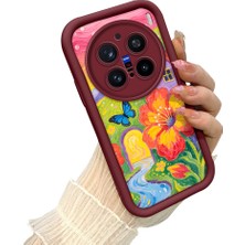 HONTINGA Vivo X200 Pro ile Uyumlu Kılıf Kamera Koruyucu Basitlik Anti Düşme Kamera Korumalı Kelebek Bordo Desen Yumuşak Silikon Couple Telefon Kılıfı Kadın ve Erkek Için Uygundur K2-7419