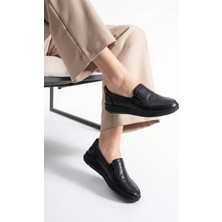 Ekonomik Ayakkabı Kadın %100 Hakiki Deri Siyah Günlük Ayakkabı Rahat Taban Slip On Loafer